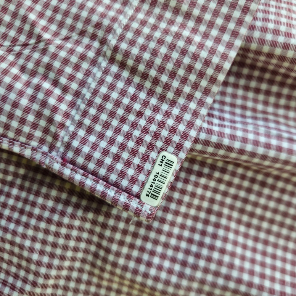 David Donahue Shirt Big Tall 18.5 34/35 Burgundy Gingham Cotton Button Down EUC - Picture 8 of 11